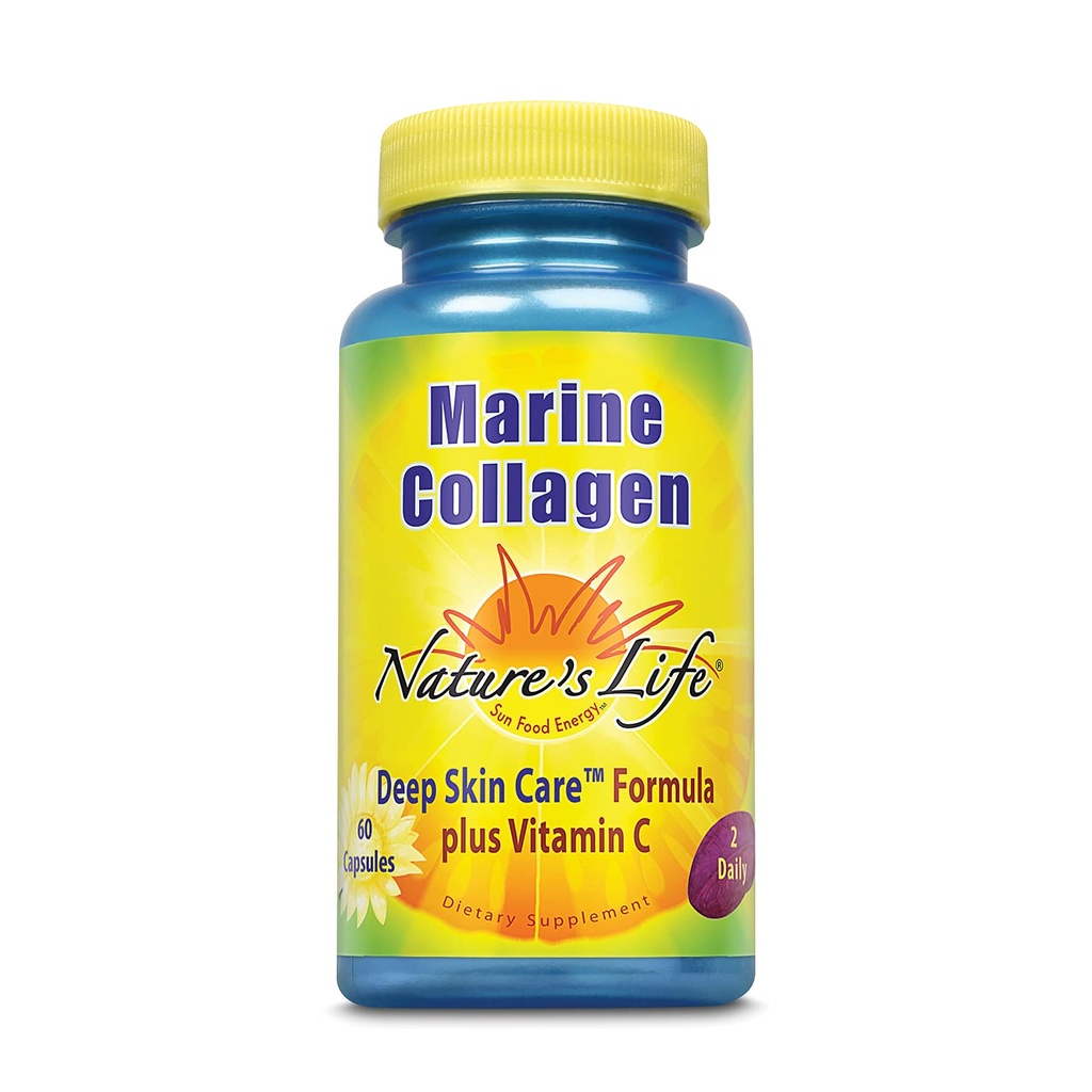 Nature's Life Marine Collagen Deep Skin Care Formula Plus Vitamin C | von Deep Cold-Water Fish | 30 Portionen, 60 Caps