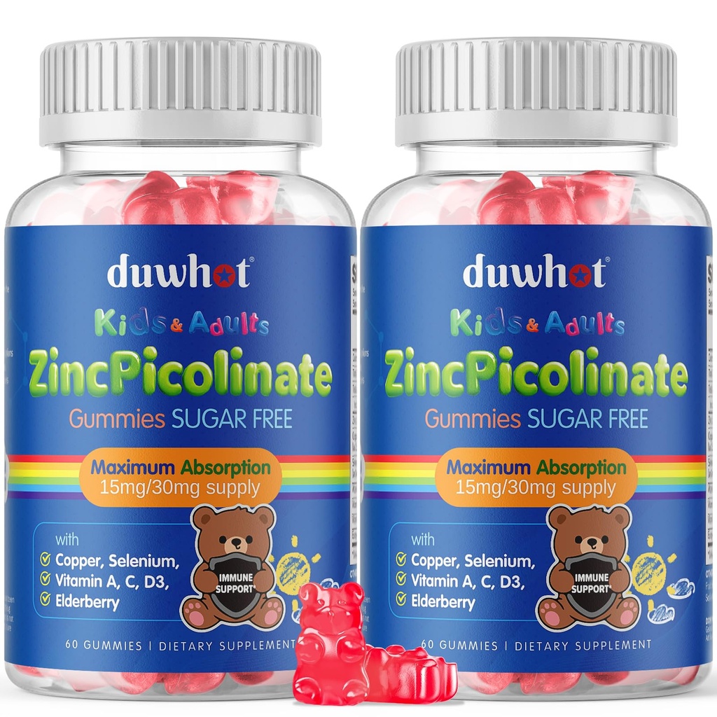 Zinc for Kids Supplements, Zinc Picolinate 30mg Gummies with Copper, High Absorption Form, with Selenium, Elderberry, for Kids Teens Growth, Skin & Immune Health, Sugar Free, 120 Gummies