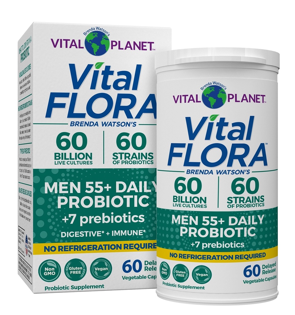 Vital Planet - Vital Flora Men Over 55 Daily Probiotic, 60 Billion CFU, Diverse Strains, Bio-Präbiotika, Immununterstützung, Digestive Health Shelf Stable Probiotics für Männer, 60 Kapseln