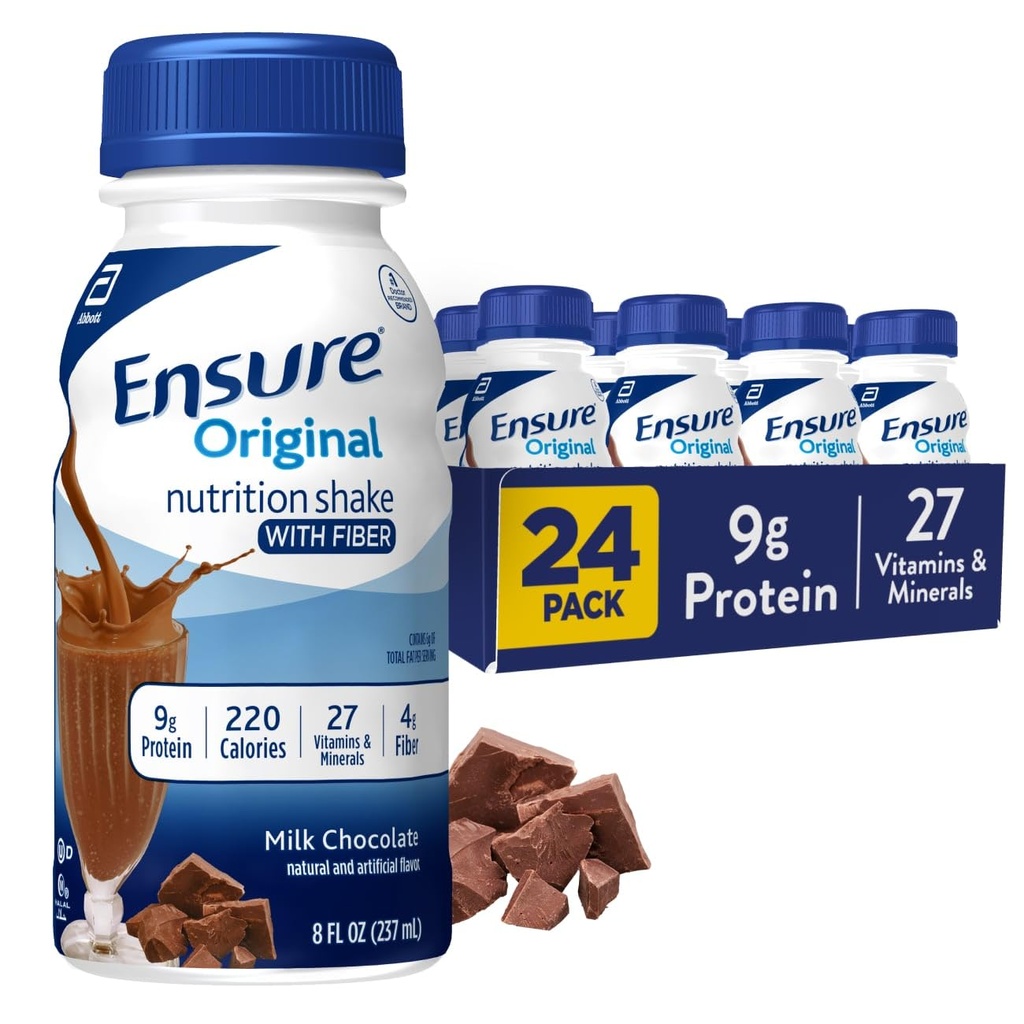 Vergewissern Sie sich Original Milk Chocolate Nutrition Shake mit Fiber | Small Meal Ersatz Shake | Ready to Drink | 9g Protein, 27 Vitamine und Mineralien | 8 fl oz - 24 Pack