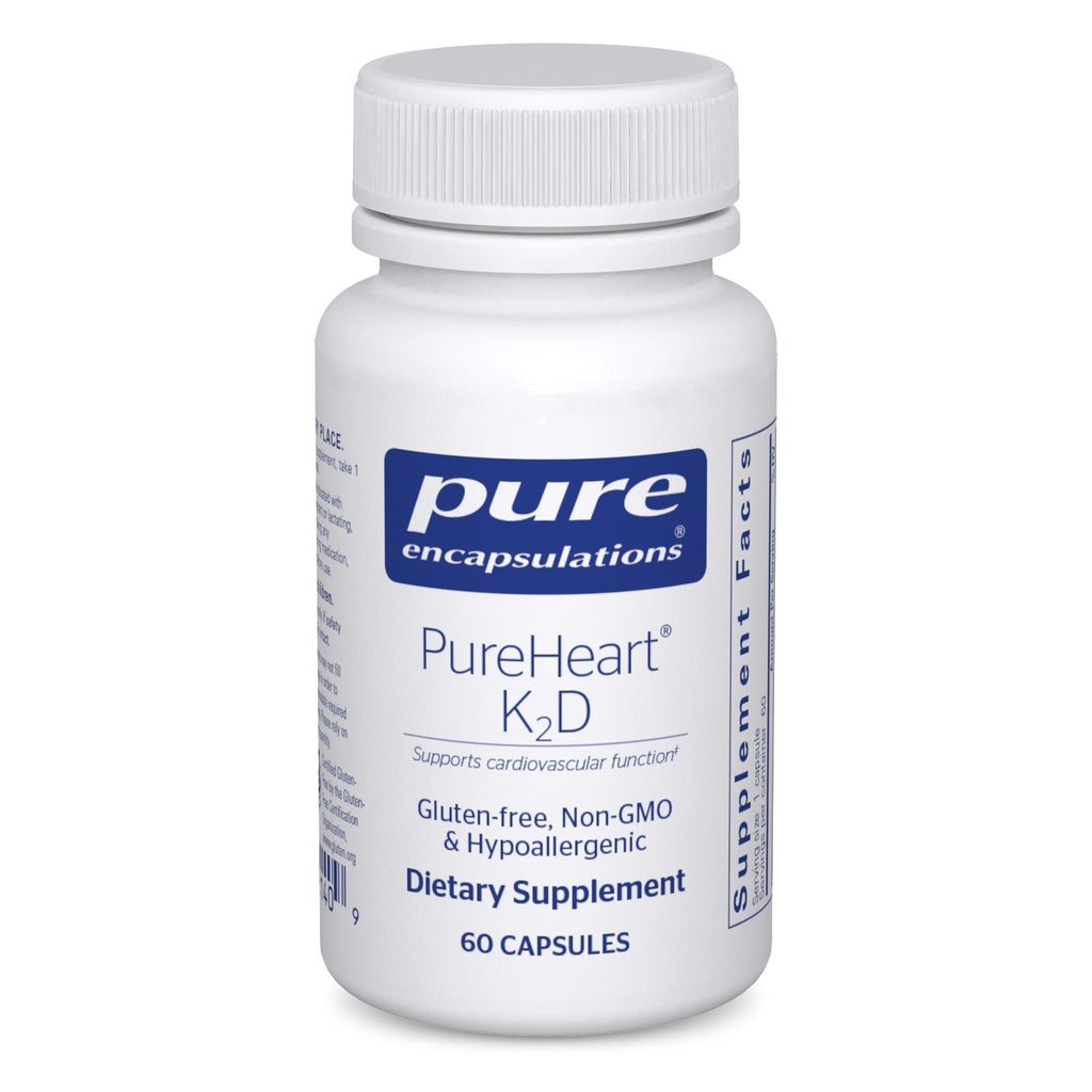 Reine Kapselungen PureHeart K2D - Heart Health Supplement * - mit Vitamin K2 & D3 - Cholecalciferol Vitamin D & MK-7 - Nicht-GVO & Vegetarier - 60 Kapseln