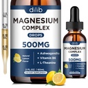 Magnesium Glycinate Flüssigkeitstropfen, Dreifache Magnesium Complex Ergänzung mit Citrat, Malate 500mg Ashwagandha, L-Theanin, Vitamin B6 für Schlaf, ruhig, Stress Relief, Knochen, Muskel, Mood - Zitronengeschmack