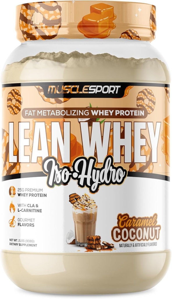 Musclesport Lean Whey RevolutionTM Protein Powder - Whey Protein Isolate - Low Calorie, Low Carb, Low Fat, Incredible Flavors - 25g Protein pro Scoop (2LB, Coconut Caramel)