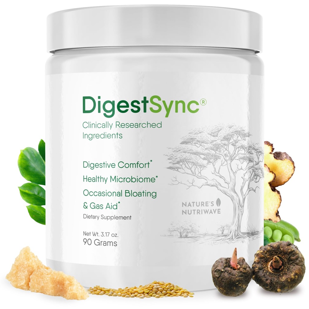 DigestSync Verdauungsergänzung für Gut Gesundheit - Natürliches Pulver für Verdauungsunterstützung, Bloating Relief für Frauen & Männer, 100% natürliches grünes Pulver - 1 Monat Versorgung