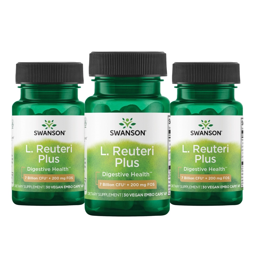 Swanson L. Reuteri Probiotic Plus w/L. Rhamnosus L. Acidophilus & FOS Prebiotic Digestive Support - Promotion de la santé Gut w/ 7 Million CFU par gélule - (30 Capsules Veggie) (3 Pack)