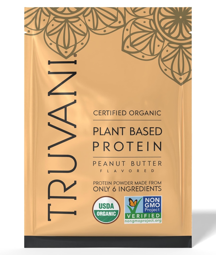 Truvani Poudre Vegan Pea Protein (protéines de pois végétaliens) 32,7g Protéines organiques à base de plantes 1 portion de vin et de produits laitiers sans gluten