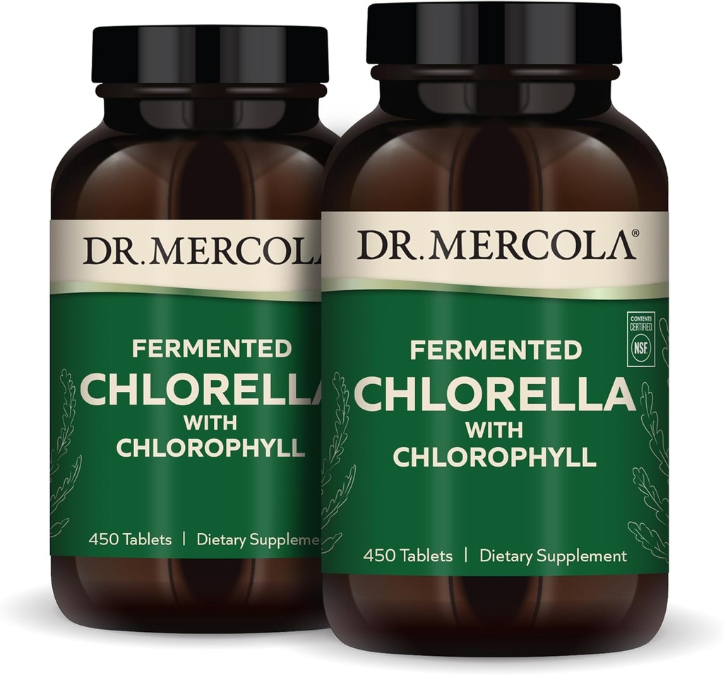 Dr. Mercola Fermented Chlorella mit Chlorophyll, 90 Portionen (450 Tabletten), 2 Flaschen, Nahrungsergänzungsmittel, Unterstützt Immun- und Organgesundheit, Non GMO, NSF zertifiziert