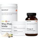 Momentous Three - Kreatin Monohydrat-Pulver (30 Portionen), Grass-Fed Whey Protein Powder (Vanilla) & Omega-3 Fish Oil 1600mg - Daily Essentials for Strength, Performance & Lean Muscle Recovery