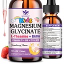 Magnesium Glycinate Drops for Kids - Relaxation & Cognition Support - 200mg Liquid Magnesium Glycinate Supplement with L-Theanine, GABA, B6, D3, K2 - Sugar Free, Strawberry Flavor - 1 Fl Oz (2 Pack)