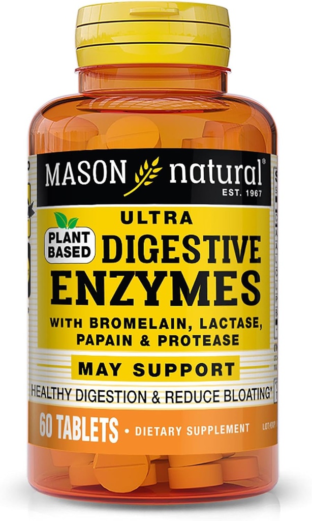 Mason Natürliche pflanzenbasierte ultra Verdauungsenzyme, mit Bromelain, Lactase & Papain, unterstützt Verdauung & Bloating Relief, 60 Kapseln, Packung von 3