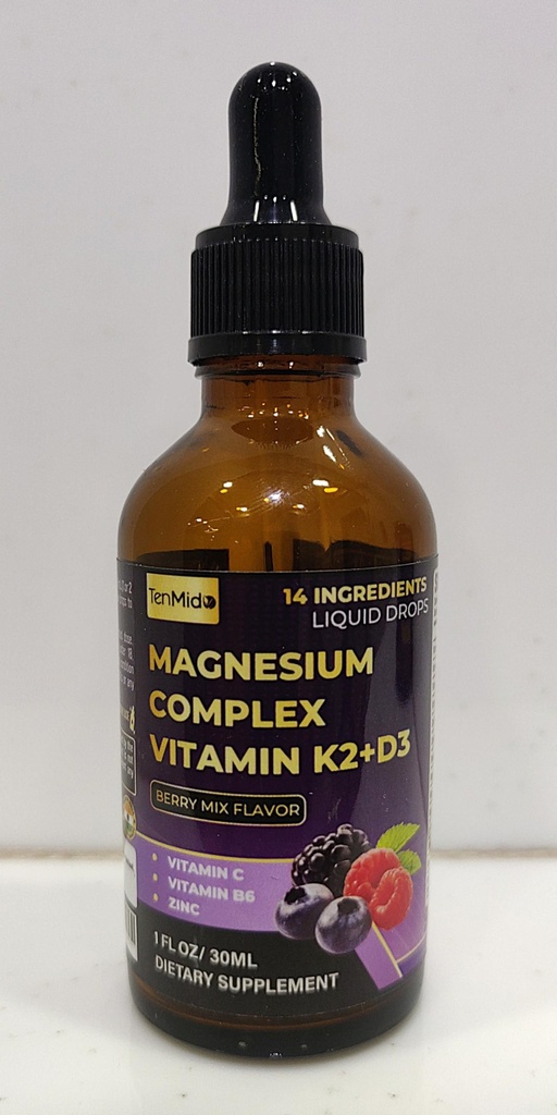 14in1 Magnesium Glycinate Liquid Drops with Taurate, Citrate, L-Theanine, Lemon Balm, Passion Flower, Cellulose Fiber, Potassium, and More - 30ml 1 Fl Oz