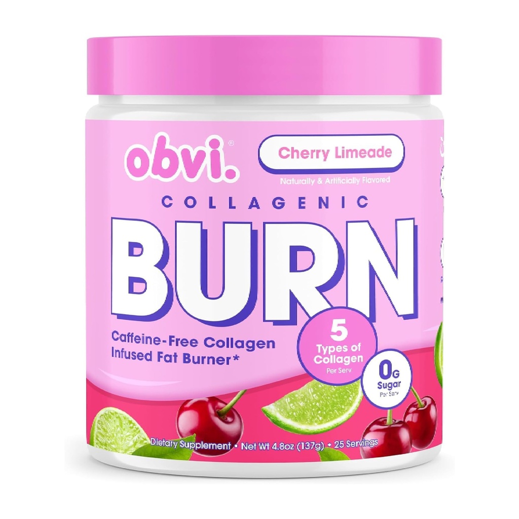 Obvi Collagenic Burn Powder | Collagen Peptide Blend mit GBB, Ashwagandha & Green Coffee | Boosts Metabolismus, Energie und Wellness | Unterstützt Haut, Haar, Nägel, Gelenke | Kirsch Limeade 25 Servierungen