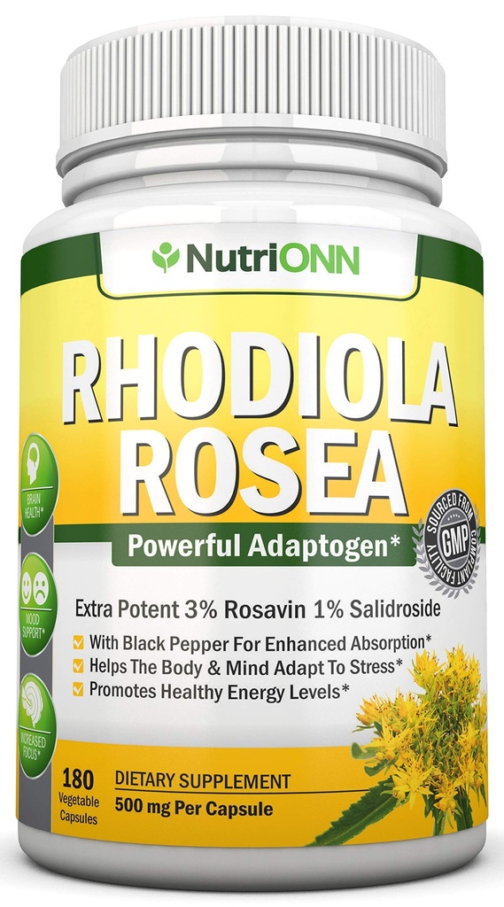 Rhodiola Rosea - 500mg - 180 Vegan Kapseln - 3% Rosavin 1% Salidroside Extract - Non-GMO - mit schwarzem Pfeffer für verbesserte Absorption - 6 Monate Versorgung - Ergänzung für Energie & Stamina