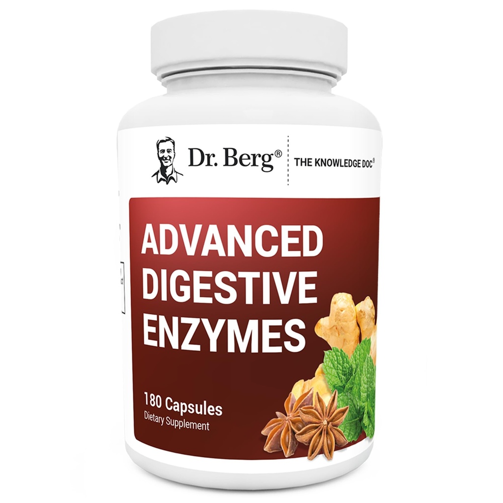 Dr. Berg Advanced Digestive Enzymes with Apple Cider Essig - Inklusive Verdauungs-Gesundheits-Zutaten wie Betaine Hydrochlorid (HCI), Ginger Root & Peppermint Leaf - 180 Kapseln