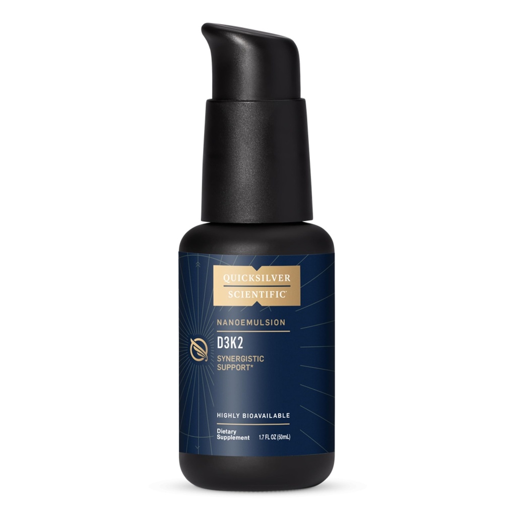Quicksilver Scientific Nanoemulsified D3K2 - Emulgiertes flüssiges Vitamin D3 + K2 MK7 Liposomal Supplement für Herz, Knochengesundheit + Immununterstützung - Bioactive 2500IU für verbesserte Absorption (1.7oz/50ml)