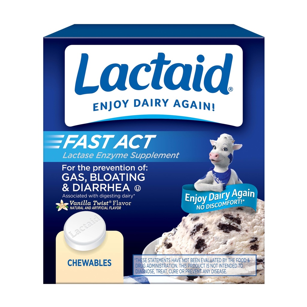 Lactaid Fast Act Lactose Intolerance Relief Chewables mit Natural Lactase Enzyme zu verhindern Gas, Bloating & Durchfall Aufgrund Lactose Empfindlichkeit, On-the-Go, Vanilla Twist Flavor, 60 x 1 ct
