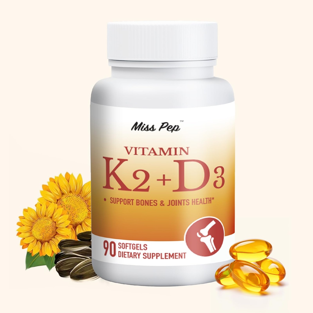 Vitamin D3 K2, 5000 IU D3 und 100 mcg K2 (MK-7), mit Sonnenblumenöl Softgels, 90 Softgels, 2-in-1-Formel, leicht zu absorbieren und zu schlucken (1 Flasche)