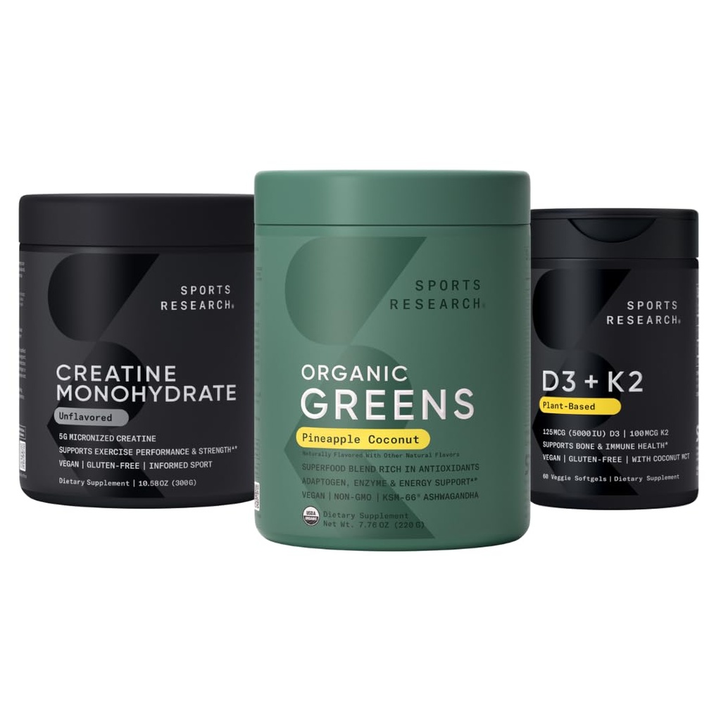 Sportforschung® Organic Ananas Kokosnussgrün, Kreatin Monohydrat & Vitamin D3 5000iu + Vitamin K2 100mg