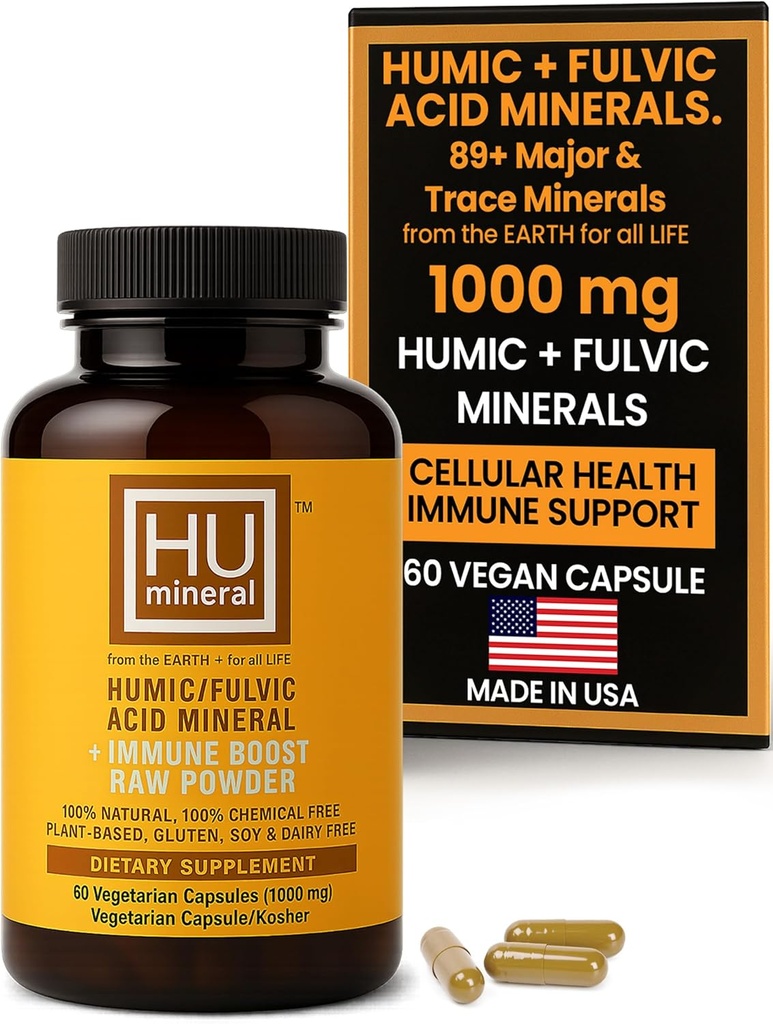 Humic & Fulvic Acid Supplement Kapseln – Organische pflanzenbasierte Säure Fulvic Ergänzung mit Fulvic-Humic Mineral Blend für Detox & Absorption 60 ct