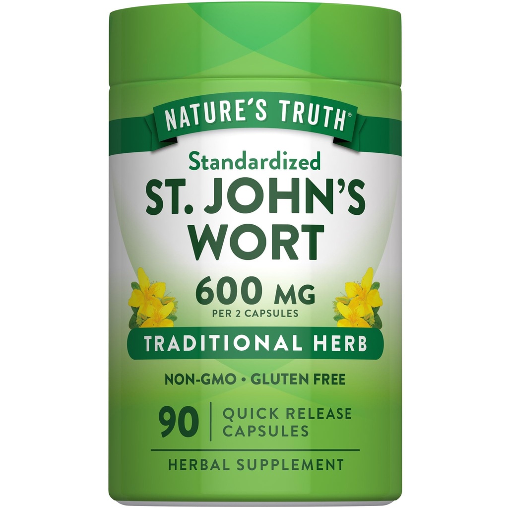 Nature's Truth St Johns Wort 600mg | 90 Kapseln | Standardisierte Extrakt | Non-GMO & Gluten kostenlose Ergänzung