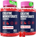 Creatine Monohydrate Gummis für Damen und Herren, Taurine & B6, Kaubare Creatina Pre Workout Gummis für Max Strength & Muskelwachstum, Energie, Ausdauer, Kreatin für Herren & Frauen - 2 Flaschen