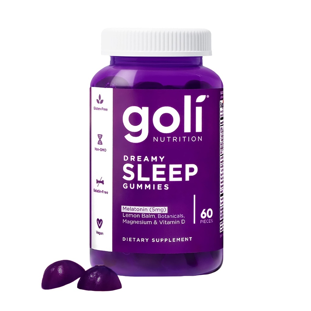 Goli Dreamy Sleep Gummy - Compte 60 - Mélatonine, vitamine D, magnésium et extrait de baume de citron - sans gélatine, sans gluten, végétalien et non-OGM