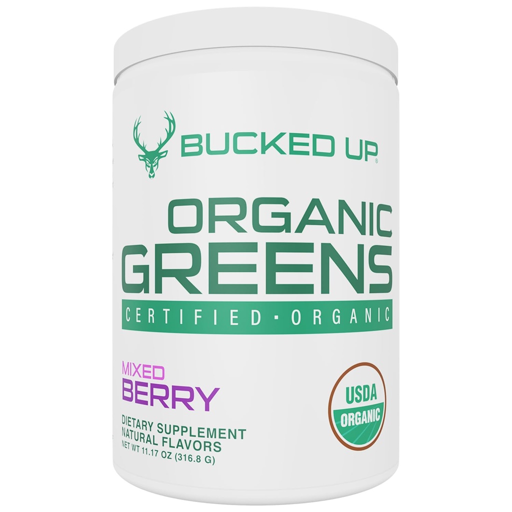 Grüne Superfood Pulver gemischte Beere | 8 Most Essential Mixed Greens | Certified 100% Organic | Chlorella, Spinach, Kale, Spirulina, Alfalfa, Broccoli, Weizengras, & Gerste Grass | 30 SERV | 11.17 OZ