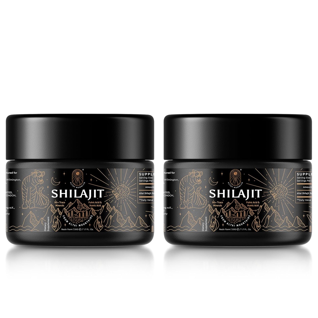 Shilajit Resin mit Fulvic Acid & Trace Minerals, Original Siberian Shilajit Pure mit 85+ Huminsäure Beilage für Energie & Immunsystem - 100 Servieren / 50g (2 Pack), Gel