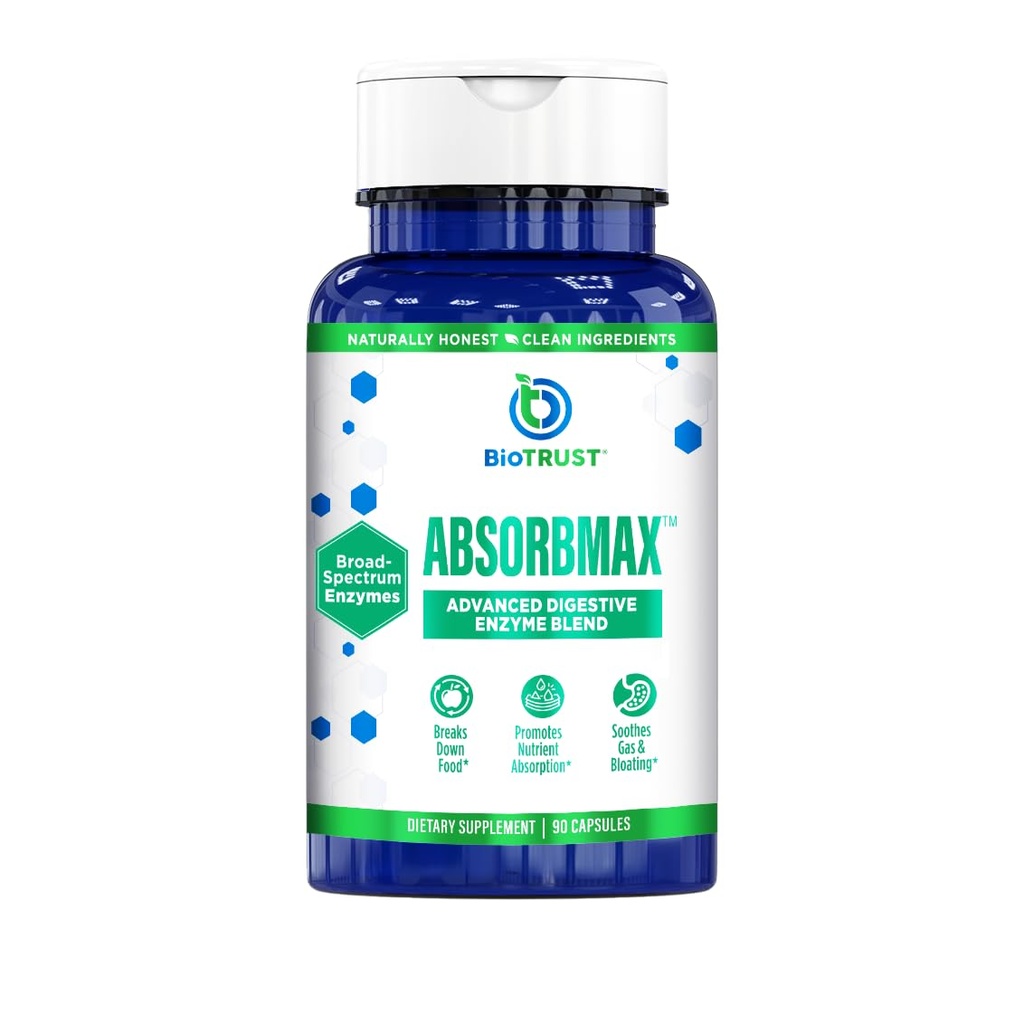 BioTrust AbsorbMax Broad Spectrum Digestive Enzym-Mischung, Glutenfrei, Non GMO, Verdauungsunterstützung für Nährstoffverdauung, Absorption und periodische Verdauungsstörungen