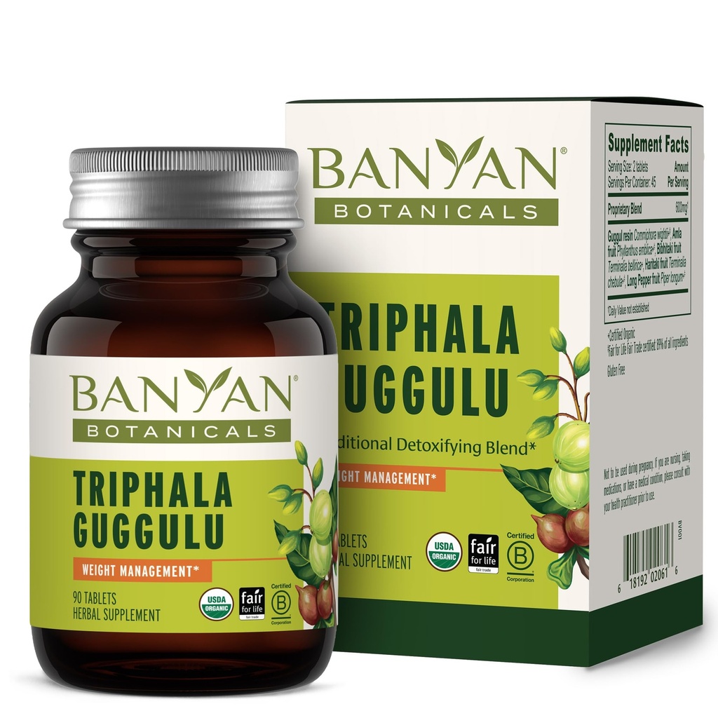 Banyan Botanicals Triphala Guggulu – Organic Triphala Supplement mit Guggulu Resin -- Herbal Detox Supplement zur Unterstützung gesunder Verdauung* – 90 Tablets – Non-GMO Sustainable Sourced Vegan