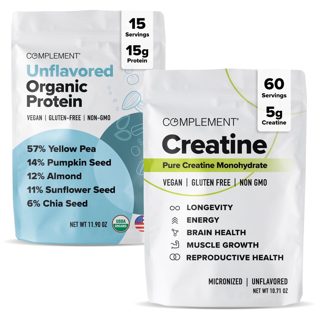 Complément Protéines et mélanges de créatine non aromatisés – Poudre de protéines à base végétale et monohydrate de créatine pour une meilleure performance musculaire