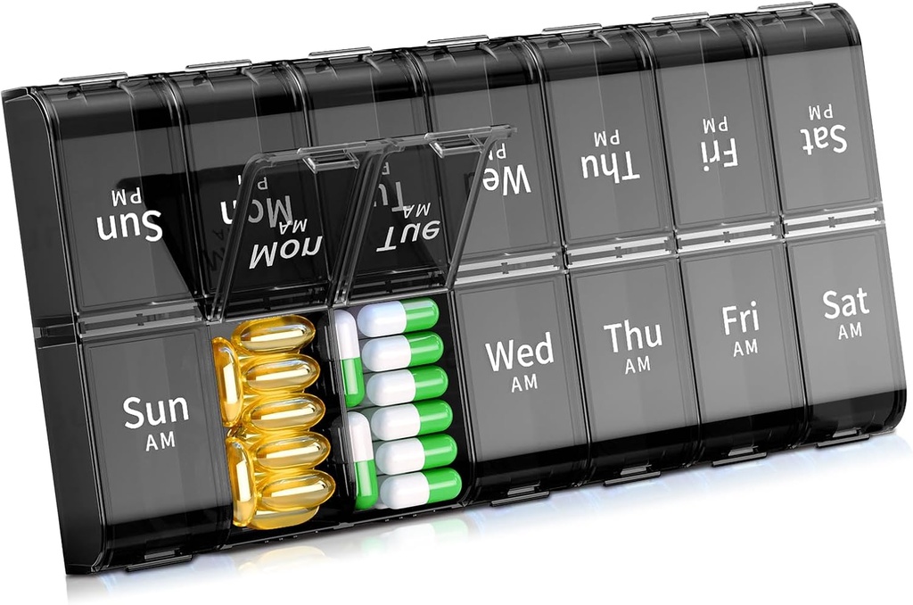XL Large Weekly Pill Organizer 2 Mal am Tag, extra große 7 Tage Pille Box Am Pm, Daily Pill Case Medicine Organizer mit 14 Komponenten, Tagesnacht Pille Container für Fischöle, Vitamin, Supplement