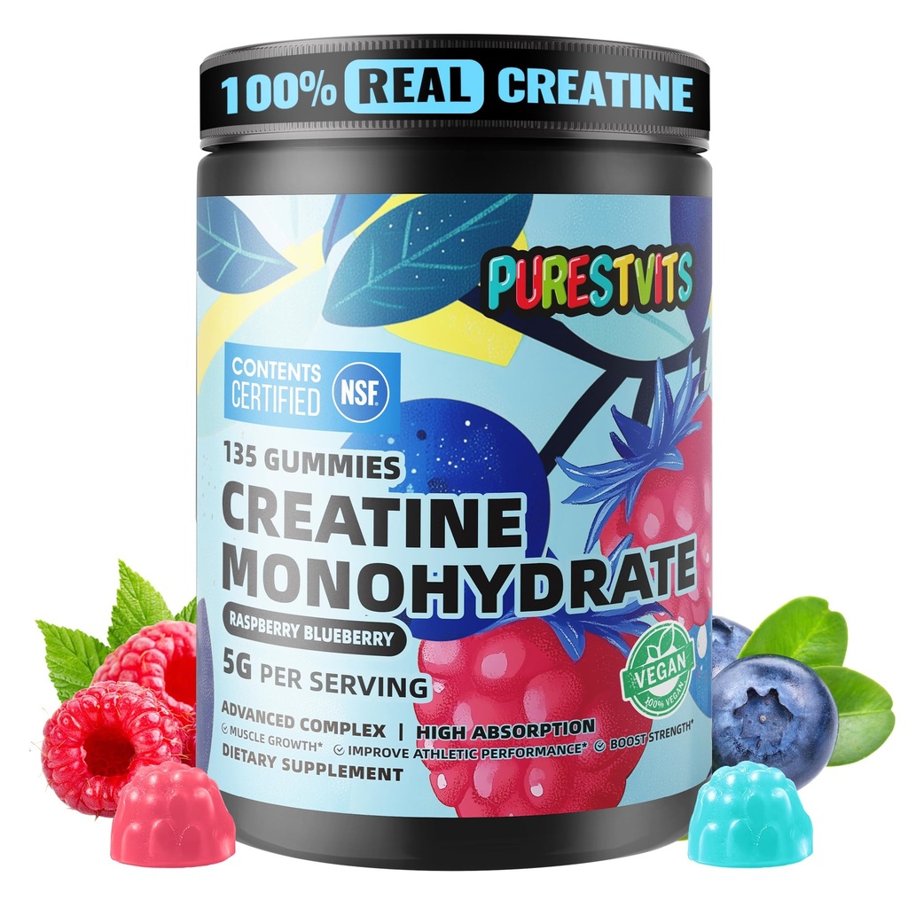 Certifié NSF Creatine Gummy 5g - Creatine Monohydrate Gummies – Pré-entraînement Énergie et soutien à la croissance musculaire pour les hommes et les femmes