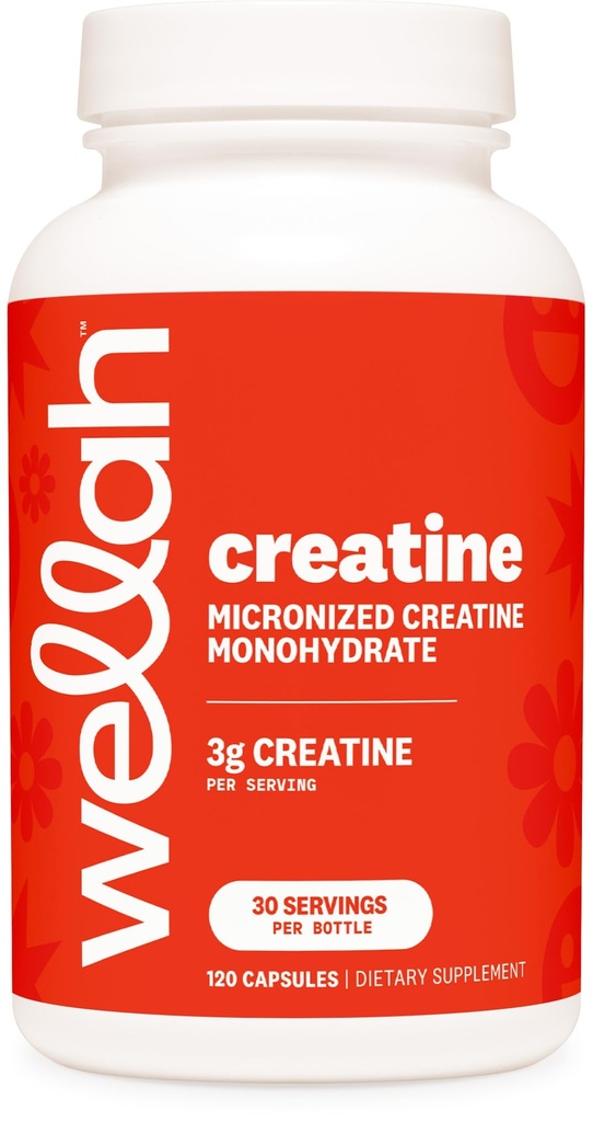 Wellah Creatine Capsules monohydratées (3000 mg) 120 Capsules - Créatine micronisée, 30 portions