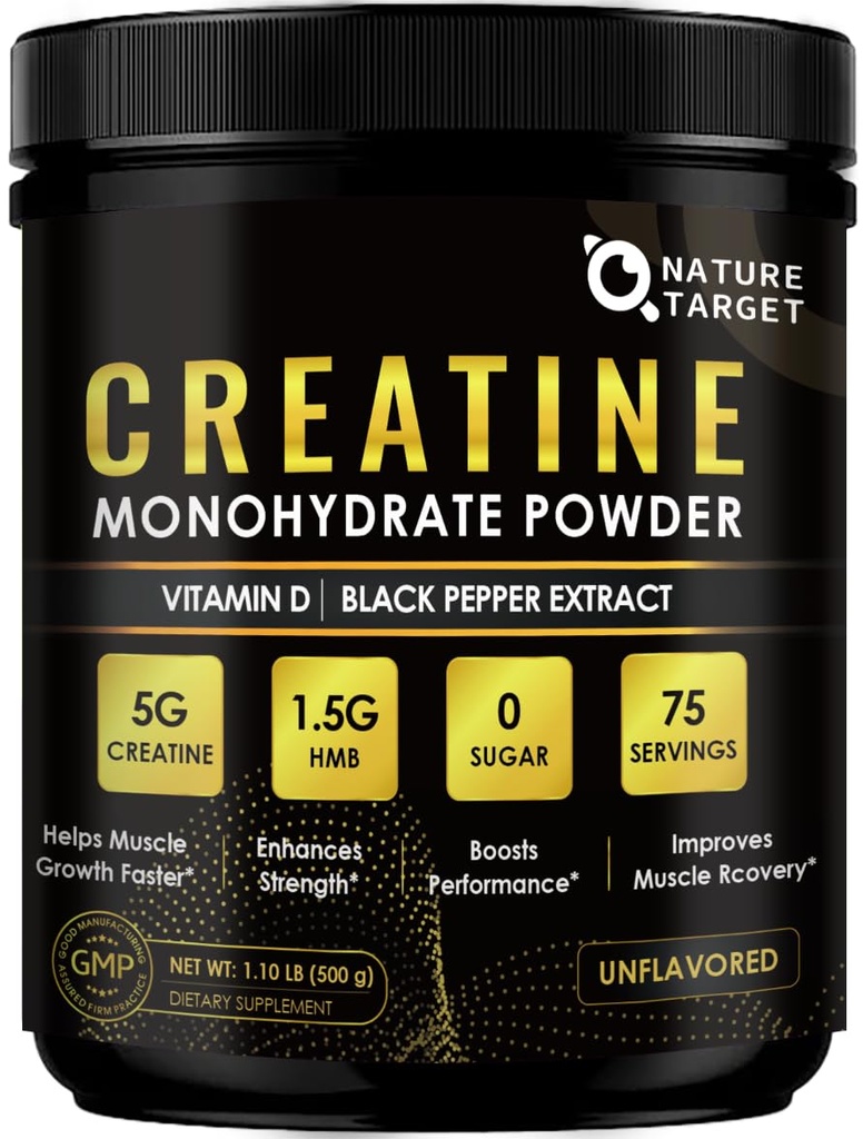 Monohydrate de créatine micronisé pour les femmes et les hommes, poudre de créatine pour les hommes-femmes pour améliorer la performance et la force, soutenir la croissance musculaire et la récupération d'entraînement, 6,5g par portions, 75 portions