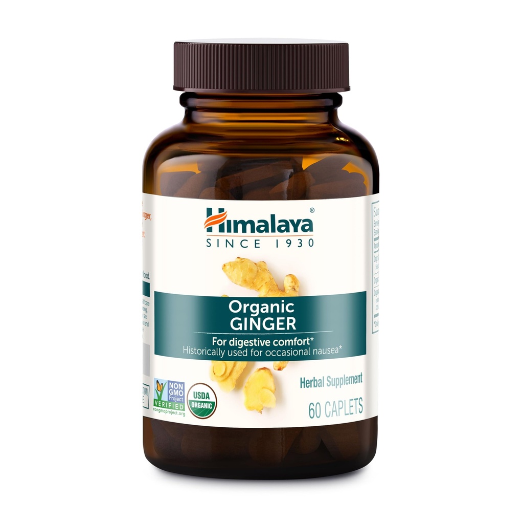 Gingembre biologique de l'Himalaya, 60 jours d'approvisionnement - Supplément de santé digestif pour les nausées, le soulagement de l'estomac relevé et le gonflement occasionnel et les brûlures d'estomac - USDA biologique, végétalien, non-OGM, sans gluten, 60 capsules