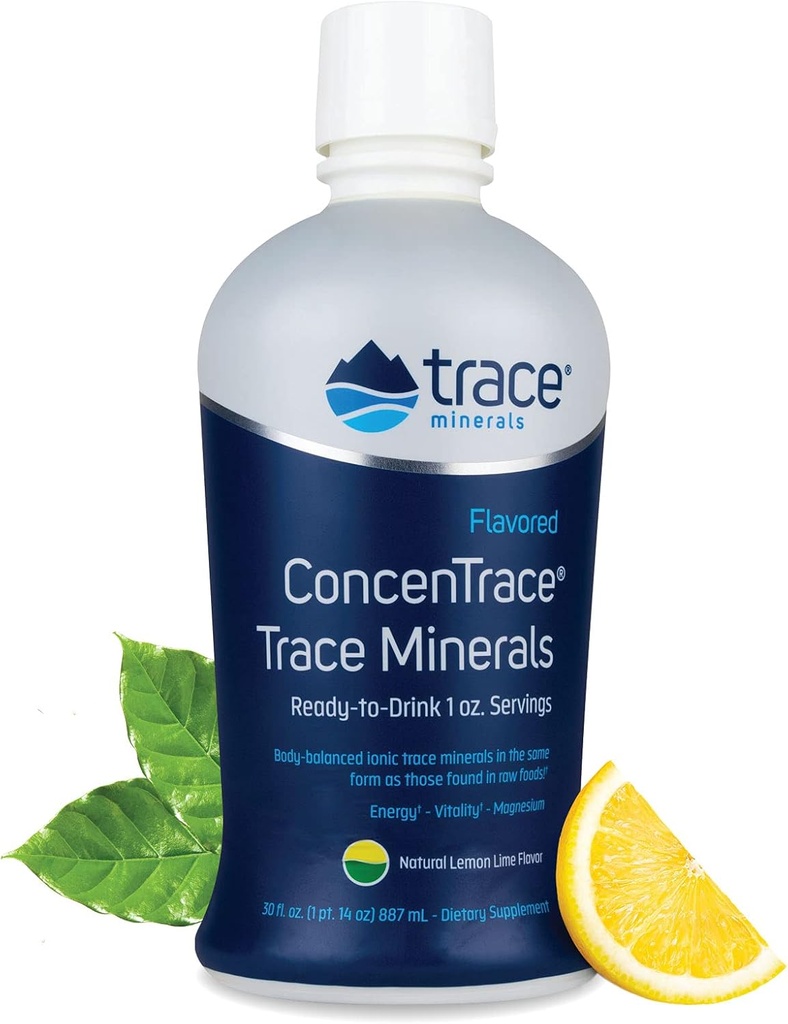 Trace Minerals ConcenTrace - Flüssige Mineralergänzung mit Magnesium & Vitamin C - Nahrungsergänzung mit weißem Trauben- und Zitronensaft - Natürliche Zitronen-Lims-Flaschen, 30 fl oz (30 Servierungen)