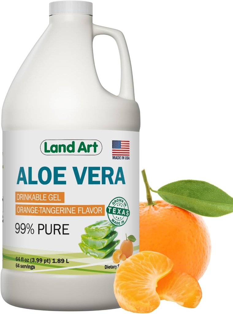 Reines Aloe Vera Trinkgel - Orange Tangerine Flavored - Kaltverfertigtes Inneres Filet - aus Bio Frische Blätter aus Texas - für Sodbrennen Relief - Säure Reflux - 64 fl oz