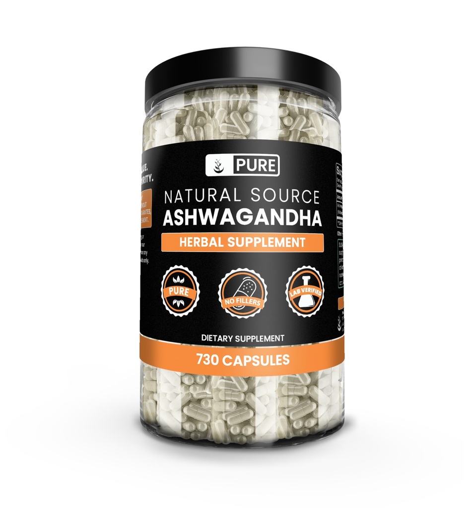 Pure Original Zutaten Ashwagandha (730 Kapseln) keine Magnesium- oder Reisfüller, Immer rein, Lab verifiziert