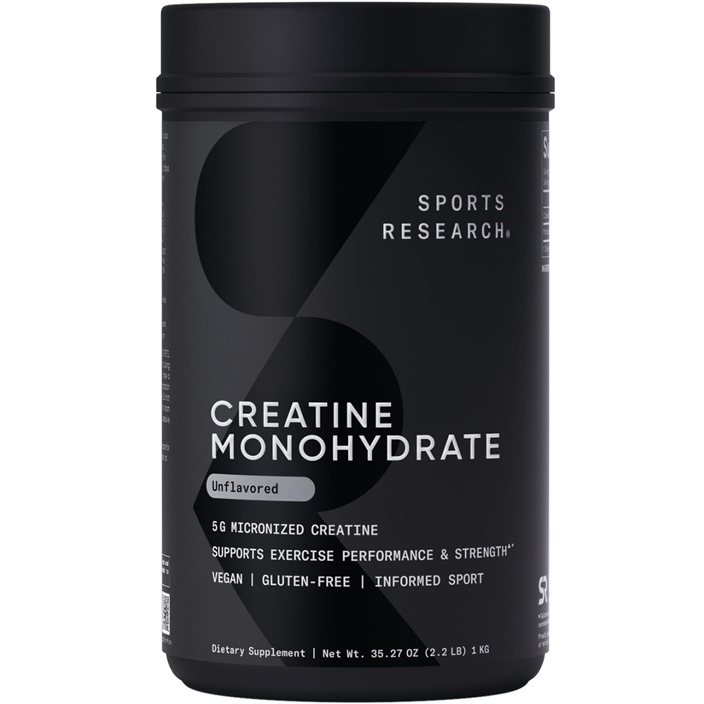 Recherche sportive Monohydrate de créatine - gain de muscle maigre, améliorer la performance et la force et soutenir la récupération d'entraînement - 5 g de créatine micronisée - 35,27 oz