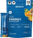 10X Health - Energy Wave Crusher - Energy Drink with 200mg Caffeine, BCAAs, B Vitamins, Accelerated Absorption - Tropical Punch Pre-Workout Drink - 15 Drink Mix Packets (Wave Crusher - Energy)