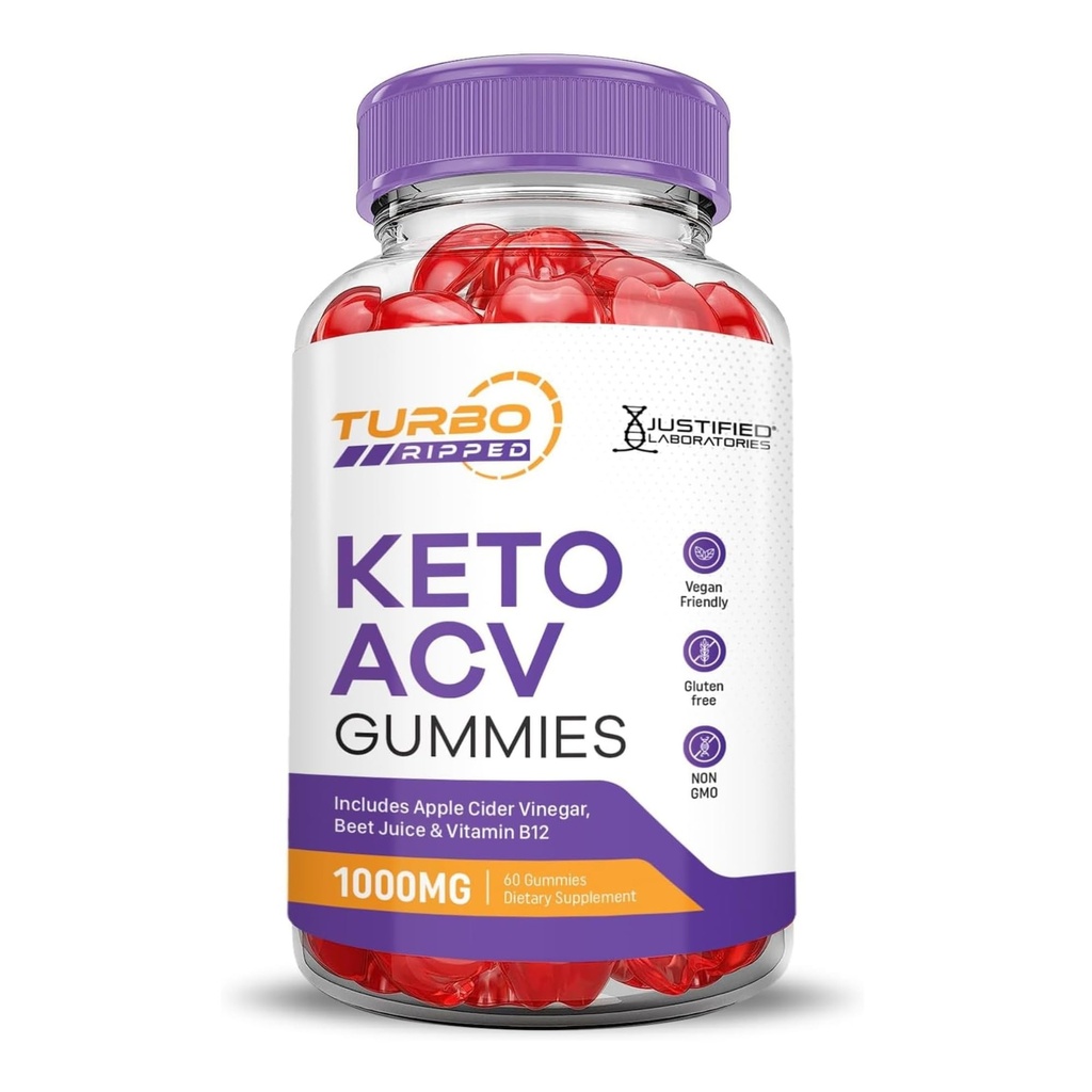 Geschätzte Laboratories Turbo Ripped Keto ACV Gummis Advanced Formel 1000MG Turbo Ripped Keto Gummies Apfel Apfelessig mit Granatapfelfettsaft Pulver B12 Vegan Non GMO 60 Gummys