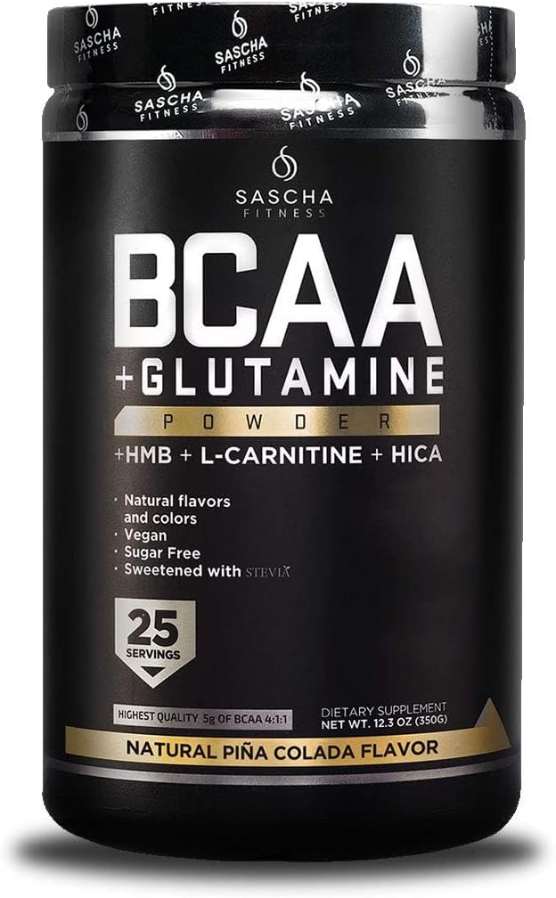 SASCHA FITNESS BCAA 4:1:1 + Glutamin, HMB, L-Carnitin, HICA | Leistungsstarke und Instant-Pulvermischung mit verzweigtkettigen Aminosäuren (BCAAs) für Pre, Intra und Post-Workout | Natürliche Piña Colada,362.5g