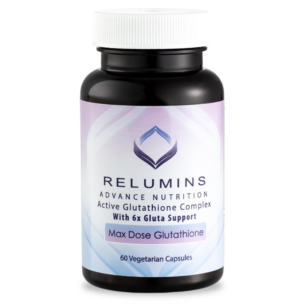 Relumines Advance White Active Glutathione Complex - Max Dose 900mg Glutathione mit 6X Boosters, ALA & NAC - Anti-Aging Skin Brightening Supplement - 60 vegetarische Kapseln (30 Portionen)