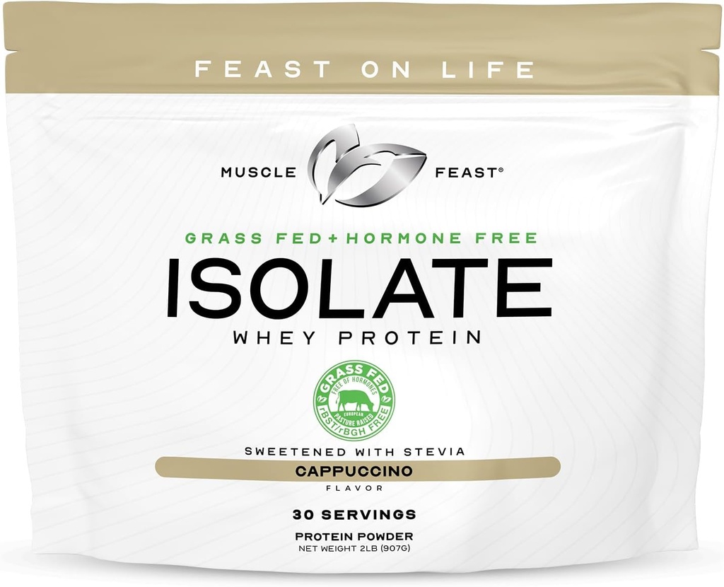 Muscle Feast Gras-Fed Whey Protein Isolate, All Natural Hormon Free Pasture Raised, Whey Isolate Protein Powder für Männer und Frauen, Clean, Gluten-Free, Delicious Isolate Protein - Cappuccino, 2lb