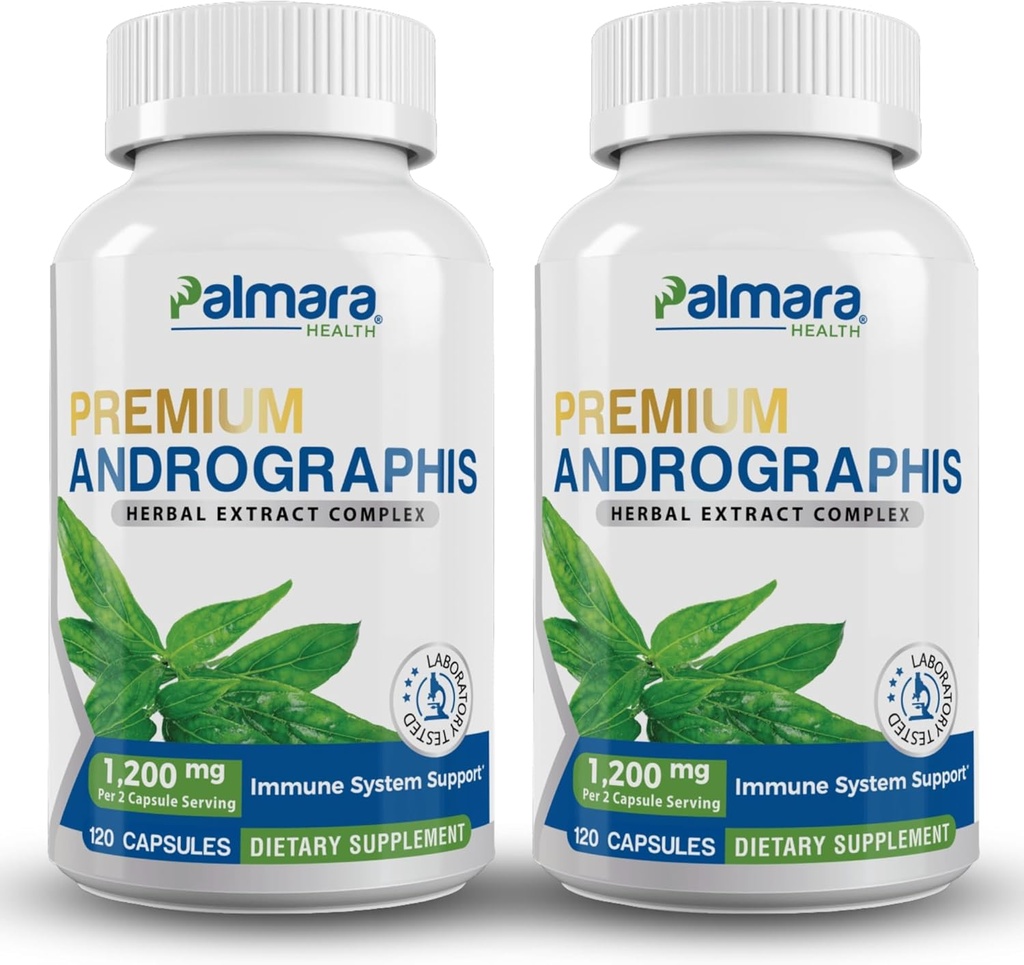Palmara Health Premium Andrographis Paniculata Extract 2 Pack - 1.200mg (100mg Andrographolides) per Servieren, Non-GMO, Vegan, Glutenfrei