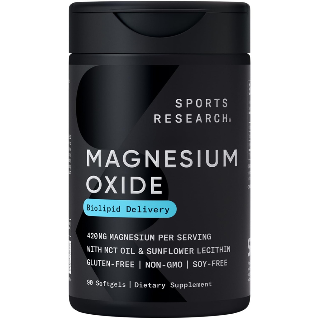 Sports Research® Magnesium Oxide 420mg w/Coconut MCT Oil, 90 Softgels