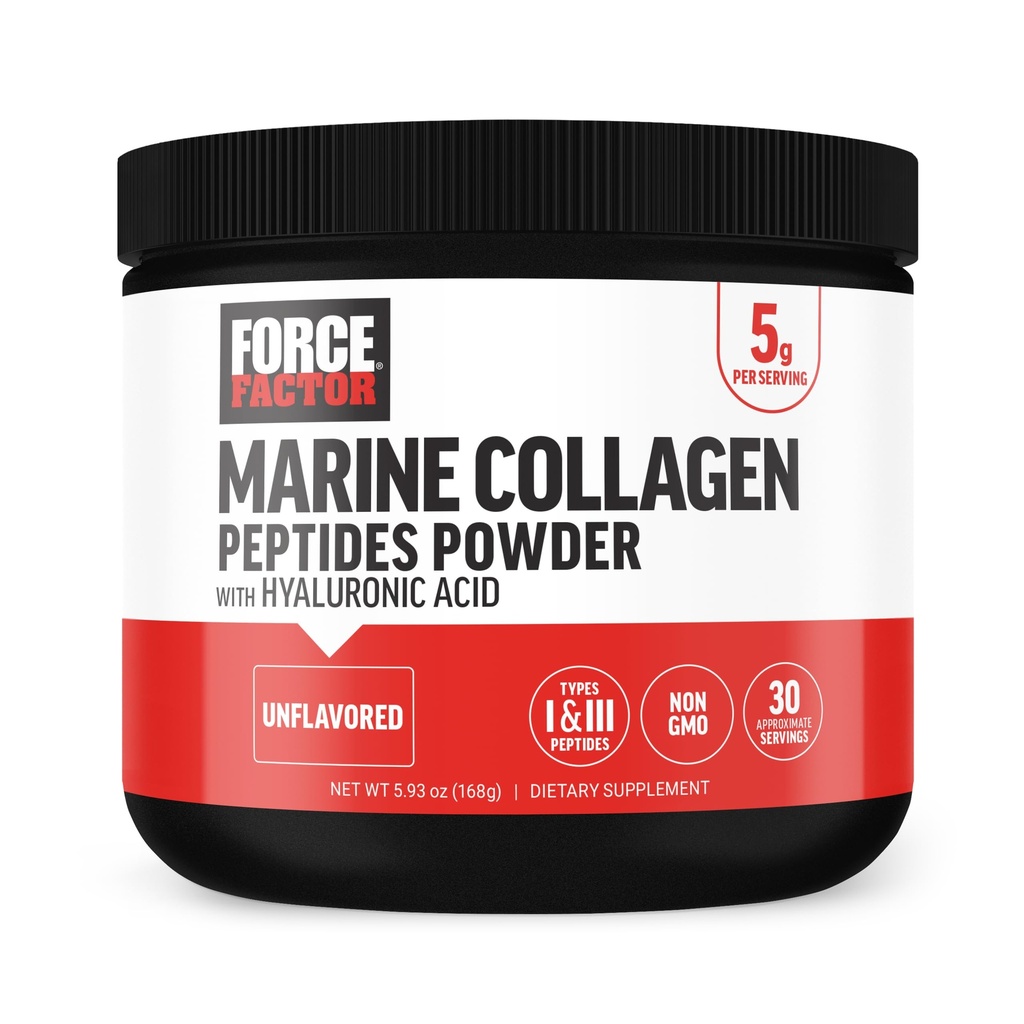 FORCE FACTOR Marine Collagen Pulver für Frauen und Männer, Marine Collagen Peptide Typ I & III mit Hyaluronsäure, um gesundes Haar, Haut, Nägel, Knochen und Gelenke zu unterstützen, entflammt, 30 Servierungen