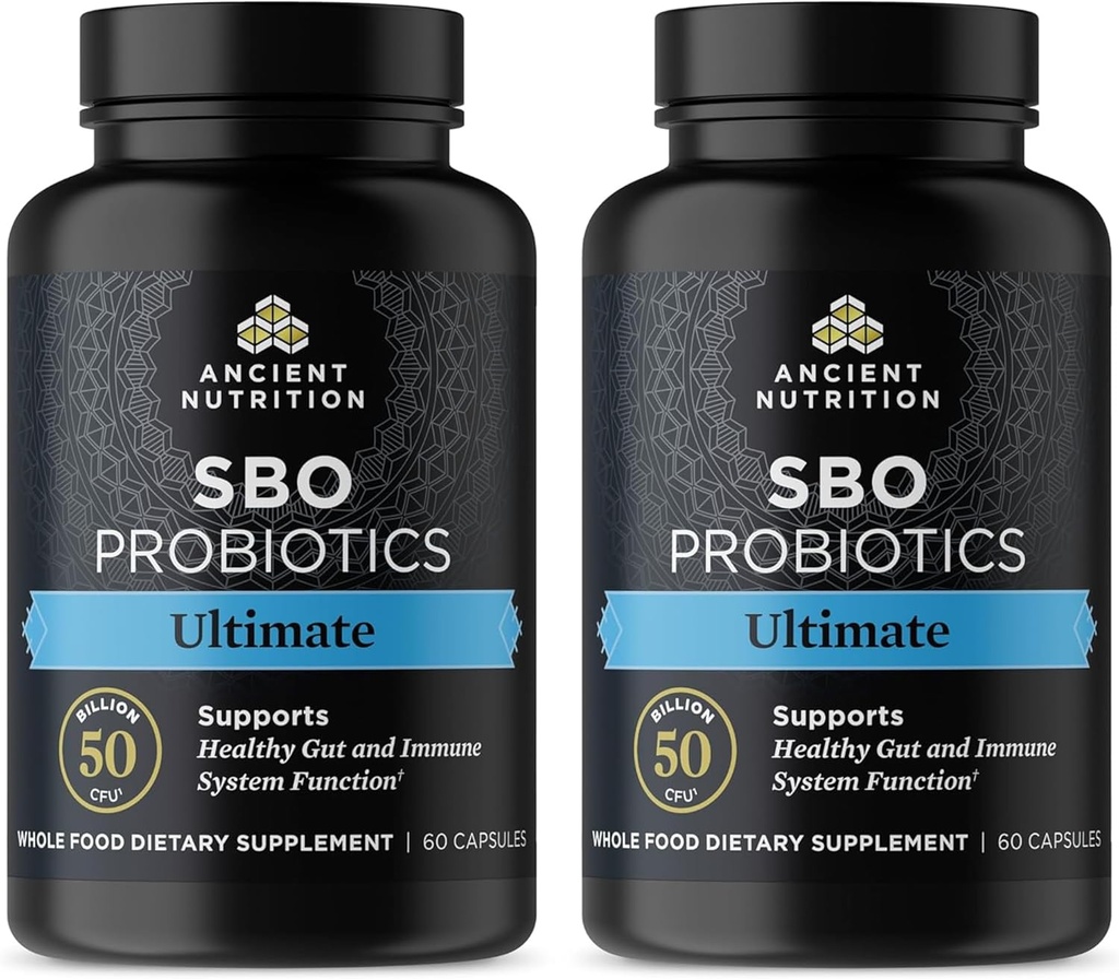 Antike Ernährung Probiotika, SBO Probiotics Ultimate 50 Billion CFUs*/Serving, Verdauungs- und Immununterstützung, Glutenfrei, Antike Superfood-Mischung, Shrink-Wrapped 60 Kapseln (2 Packung)