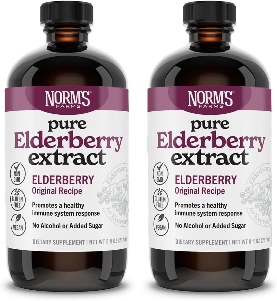 Norm's Farms Pure Elderberry Extract 2PK - Hergestellt aus Only Elderberries in USA - Immune, Antioxidante Unterstützung, kein hinzugefügter Zucker, Additive, Vegan, Glutenfrei, Non-GMO, Tinkture Alkohol Free - 8 Oz